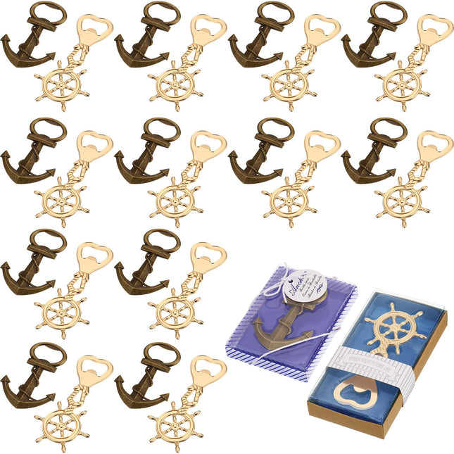 Honeydak 24 Pcs Nautical Bottle Openers Anchor Ship Wheel Antique Metal