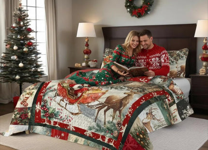 NIDITW 3-Piece Christmas Patchwork Quilt Set King Size Santa Claus Snowflake Deer Pine Tree Bedspread with 2 Pillow Shams Soft Lightweight Microfiber Bedding Set Coverlet (1-Santa Claus, King)