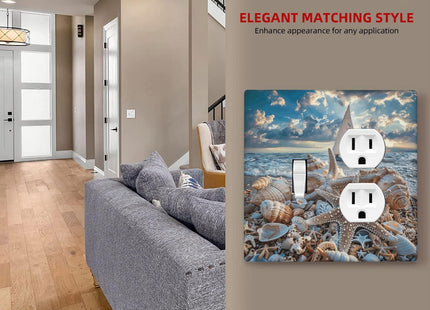 Wpshijia Decorative Outlet Covers Ocean Sea Beach Starfish Seashell Sailboat Sunset 2 Gang Wall Plate Single Toggle Duplex Light Switch Cover Switch Plate Covers Faceplate for Bedroom Home Decor