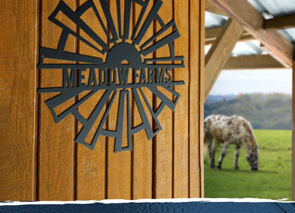 RealSteel Personalized Farmhouse Windmill Monogram Sign – Custom Metal Family Last Name Wall Art, Rustic Steel Front Door Hanger, Outdoor & Indoor Home Decor, Wedding Gift