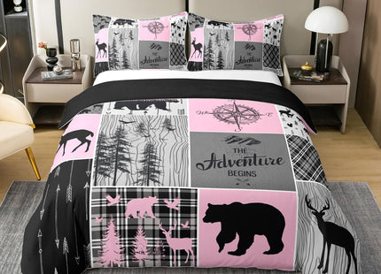 Erosebridal Retro Cabin Rustic 100% Cotton Duvet Cover Farmhouse Lodge Bear Comforter Cover Full Size Hunting Wild Animal Bedding Set Buffalo Plaid Patchwork Bedclothes for Boys Teens Men Bedroom