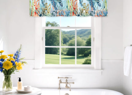 Zedliyu Sea Turtle Valance for Windows,Window Treatment Curtains Rod Pocket Sheer Small Short Valance for Kitchen Bathroom Laundry Basement,42Wx12L inch,Nautical Starfish