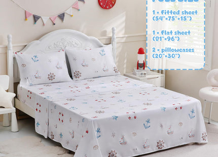 Ocharo Full Size Bed Sheet Set for Kids,Sailboat Anchor Pattern,Blue White