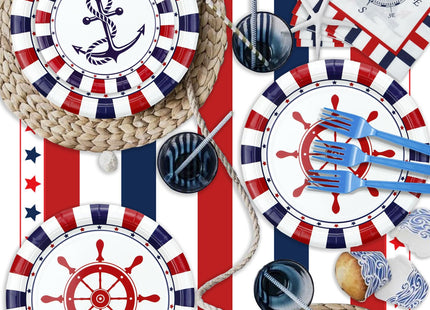 Nautical Party Decorations, Anckor Theme Birthday Supplies with Plates, Napkins, Nautical Tablecloth Forks for Kids Birthday Sailor Party Baby Shower (40)