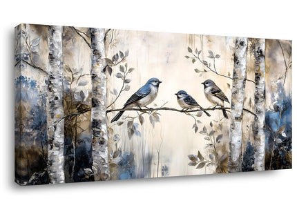 Ggaafet Beige Sparrow Bird Wall Art Decor for Bedroom Cute Chickadee Birds Canvas Pictures Birch Tree Woods Painting Prints Deco Wildlife Artwork Large