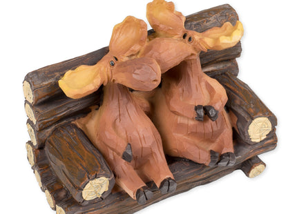 Slifka Sales Company Kissing Moose On Bench 5 x 3 x 3 Inch Resin Crafted Tabletop Figurine