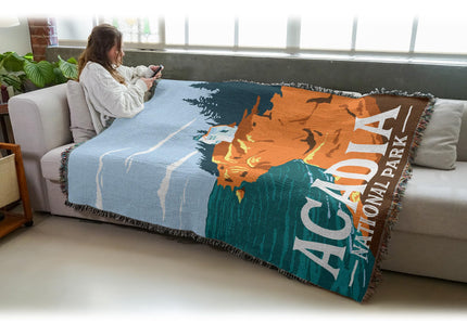 Pure Country Weavers Acadia National Park Blanket 2 - Lighthouse Gift Cotton Tapestry Throw - Made in The USA - 72" x 54"