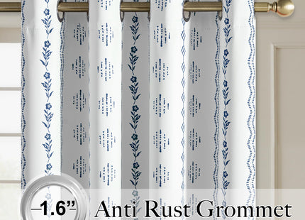 NICETOWN 100% Blackout Boho Curtains for Bedroom 2 Panels, W52 x L84 in, Coastal Rustic Floral Indigo Zigzag Patterned Thermal Insulated Drapes for Beach House, Bohemian Full Light Blocking Shades