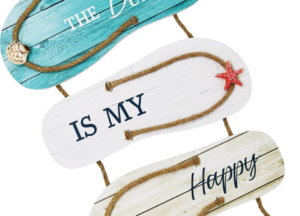 Gift Boutique Beach Wall Decor Hanging Sign, Coastal Wooden Flip Flop Plaque for Nautical Bathroom, Lake House, Ocean Summer Home Decor