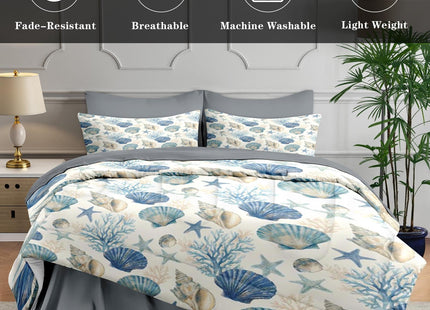 WeCozy Queen Comforter Set with Sheets, 7 Pieces Seashell Coastal Bedding