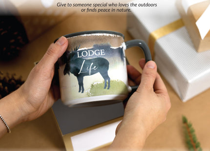 Pavilion Gift Company - Lodge Life - Moose - 17 Oz Coffee Mug Tea Cup Woodland Hiking Camping Cabin Woods Lodge Gift Outdoorsy Present