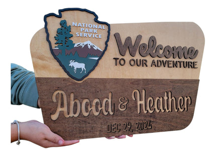 Welcome to Our Adventure Personalized Wood Sign for Home, Office, Lodge, Cabin, Cottage, Man Cave, Camping. Personalized Wedding Gift National Park Service Welcome Sign, Custom National Park Sign