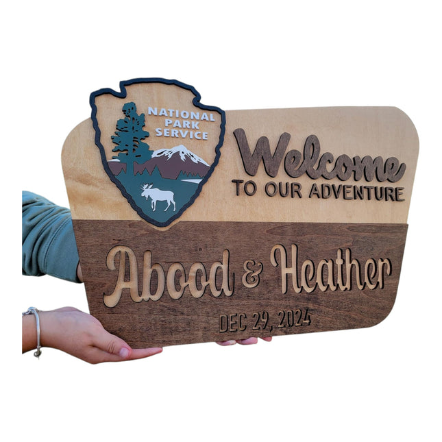 Welcome to Our Adventure Personalized Wood Sign for Home, Office, Lodge, Cabin, Cottage, Man Cave, Camping. Personalized Wedding Gift National Park Service Welcome Sign, Custom National Park Sign
