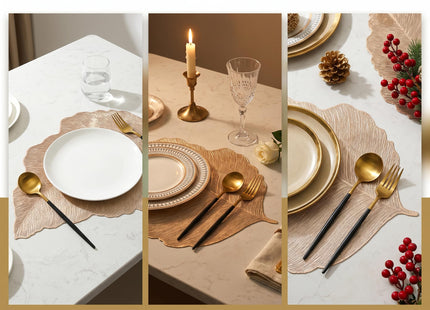 6 PCS Gold Leaf Vinyl Placemats, Nordic Light Luxury Maple Leaf Table Mats