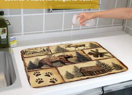 Vintage Bear Moose Dish Drying Mat 18x24 Inch Country Cabin Absorbent Dish Draining Mat Heat Resistant Drying Pad for Counter Sink Home