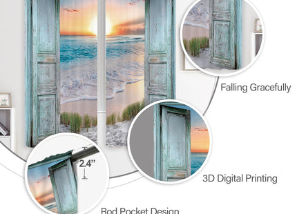Beach Coastal Short Small Ocean Teal Living Room Bedroom Window Curtains
