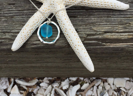 Handmade Ocean Waves Sea Glass Pendant Necklace with Sterling Silver Chain - Cape Cod Beach Jewelry for Women - Nautical Coastal Gift Idea