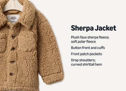 Amazon Essentials x Sofia Grainge Baby Boys' Sherpa Fleece Overshirt Jacket, Camel, 12 Months