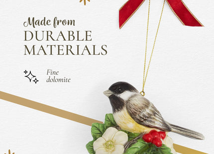 Spode Christmas Tree Chickadee Ornament - Festive Hanging Decorations