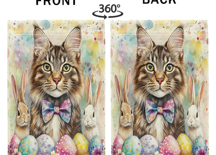 Spring Easter Maine Coons Cats Garden Flags 12x18 Inch Double Sided for Outside, Cute Bunny Eggs Pattern Standard Canvas House Flags, Pet Front Yard Backyard Lawn Flags