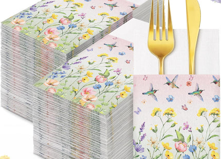 Potchen 100 Pcs Linen Feel Napkins Disposable, Hummingbird