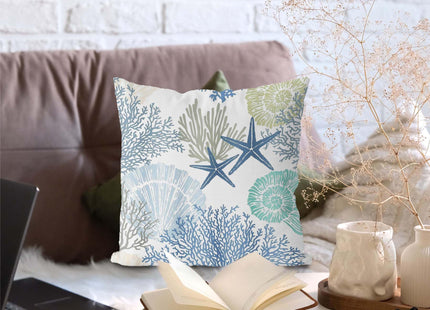 Likjad Coastal Beach Pillow Covers 18x18, Ocean Beachy Themed Room Decor, Coral Starfish Seashell Ocean Beach Decorative Throw Pillow Covers for Home Living Room Bedroom Decor