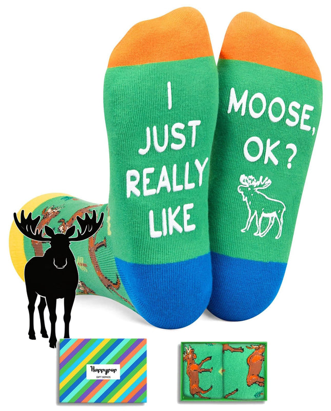 HAPPYPOP Funny Moose Gifts - Moose Lovers Novelty Socks, Crazy Silly Fun Socks for Men & Women