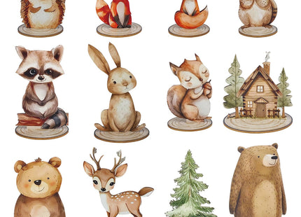 DAECHAO 12 Pack Woodland Animals Baby Shower Decorations, Kid Forest Happy Birthday Decoration Centerpieces for Tables Woodland Nursery Animal Decor Home Office Farmhouse