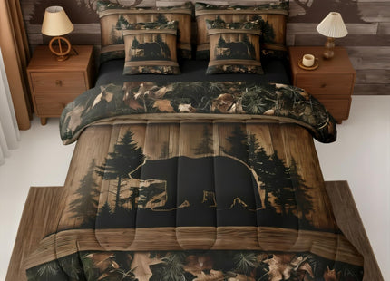 Erosebridal Farmhouse Black Bear Twin Comforter Set with Sheets 7 Piece Rustic Camo Bed in A Bag Country Cabin Lodge Bedding Sets for Kids Adults,Woodland Animal Bed Set