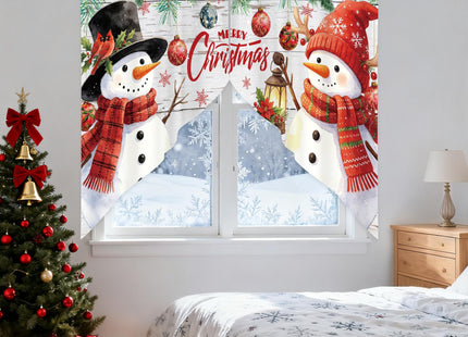 AYTTBIS Christmas Snowman Snowflake Pine Tree Ball Xmas Winter Swag Curtain Valance for Windows, 1 Pair Short Christmas Window Treatment for Kitchen Bathroom Bedroom, 28 x 36 Inch