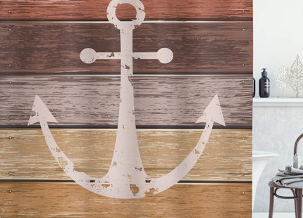 Ambesonne Anchor Shower Curtain, Bathroom Accessories Nautical Themes Grunge Marine on Wooden Planks, Cloth Fabric for Guest Master Restroom House Decor with 12 Hooks, 69" W x 75" L, Mustard Redbrown