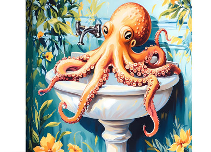 Framed Funny Octopus Bathroom Wall Art,Cute Sea Animal Canvas Print
