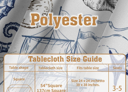 Granbey Summer Ocean Tablecloth - Blue Nautical Coastal Square Table Cloth Beach Coral Starfish Shell Table Cover 54x54 Decorative for Picnic Kitchen