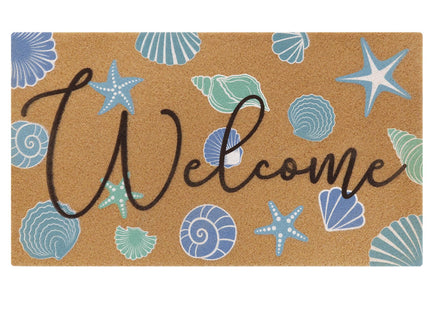 Tinideya Coastal Seashell Welcome Coir Door Mat Outdoor Non-Slip, 17" x 30"