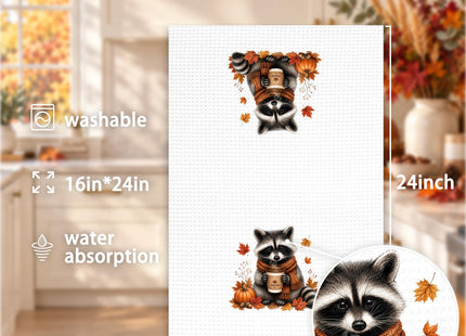 OINDADE Raccoon Decor Fall Halloween Kitchen Towels, Raccoon Hand Towels