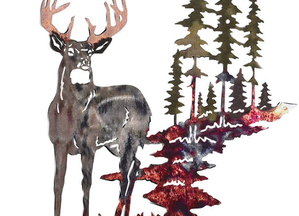Moxweyeni Metal Deer Wall Art Forest Trees Rustic Hunting,Bright Color