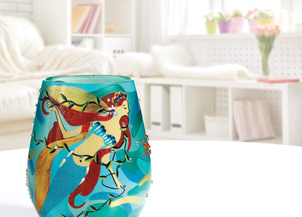 Designs by Lolita “Mermaid” Hand-painted Artisan Stemless Wine Glass, 20 oz.