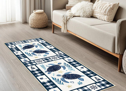 Coastal 2x6 Runner Rug Nautical Sea Turtle Runner Rugs Machine Washable