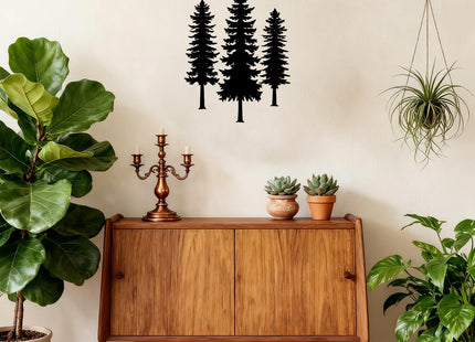 Metal Pine Tree Wall Art Decor, Black, 3 Pieces