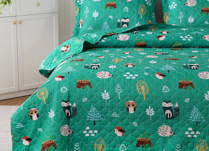 CIMVI Green Forest Animals Themed Quilt Set Twin Size for Boys,2 Pieces