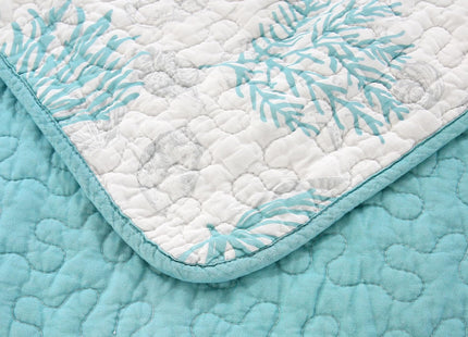 SUCSES 100% Cotton Coastal Quilts 3 Pieces Queen Lightweight Comfortable Quilt Turquoise Ocean Coral Bedspread Coverlet with 2 Shams for Beach Themed Dedroom All Season