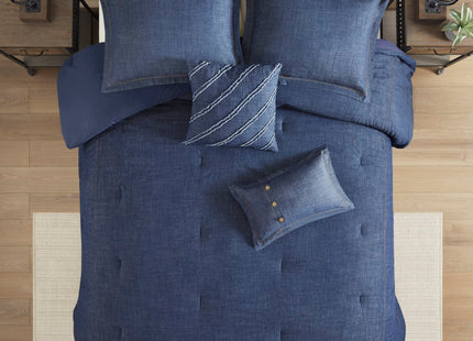Woolrich Rustic Lodge Cabin Comforter Set - All Season Down Alternative Warm Bedding Layer and Matching Shams, Oversized Full, Perry, Denim Blue