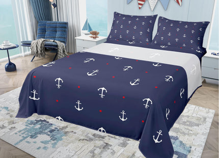 Castle Fairy Anchor Printed Bed Sheet Queen Set Red Heart Pattern Sheets Sets Adults Bedroom Decor Nautical Anchor Microfiber Bedding Set with Flat,Fitted Sheet,2 Pillow Cases