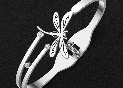 NEWEI Dragonfly Gifts for Women Cute Dragonfly Bracelet Bangle Stainless Steel Dragonfly Jewelry Decor Charms for Dragon Fly Lovers (Silver Plated C)