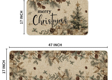Artoid Mode Pinecone Tree Ornament Merry Christmas Kitchen Mats Set of 2, Winter Low-Profile Home Decor Kitchen Rugs for Floor - 17x29 and 17x47 Inch