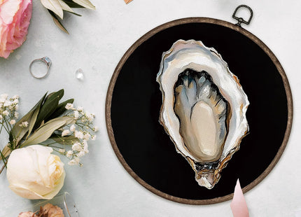 GWFSJYU Oyster Beach Framed Wall Art Decor, Pastel Oyster Shells Round Canvas Prints Wall Art, Nautical Coastal Oysters Hanging Decor for Kitchen Beach House Decor, 10”x10”inch