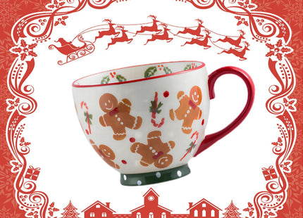 Kyuei Christmas Ceramics Mug Gingerbread Pattern 15 OZ Cute Christmas Coffee Cup for Women Men Kids with Gift Box