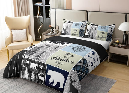 Erosebridal Retro Cabin Rustic 100% Cotton Duvet Cover Country Farmhouse Lodge Comforter Cover Twin Size For Kids Bear Moose Deer Bedding Set Hunting Wild Animal Bedclothes Rustic Decorations For Home