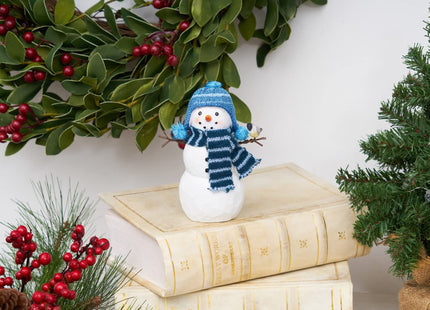 GALLERIE II Blue Plaid Scarf Snowman Chickadee Small Christmas Figurine