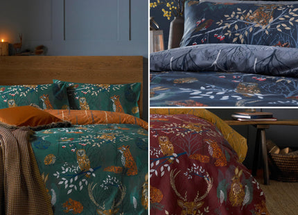Woodland Duvet Cover Set with Forest Fauna Print in Navy by Furn